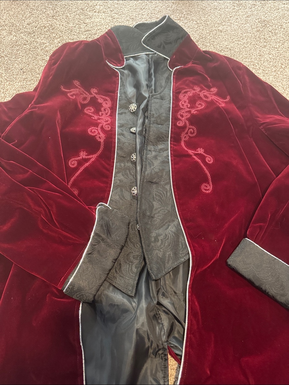 Mens Velvet Tailored Coat - Burgundy